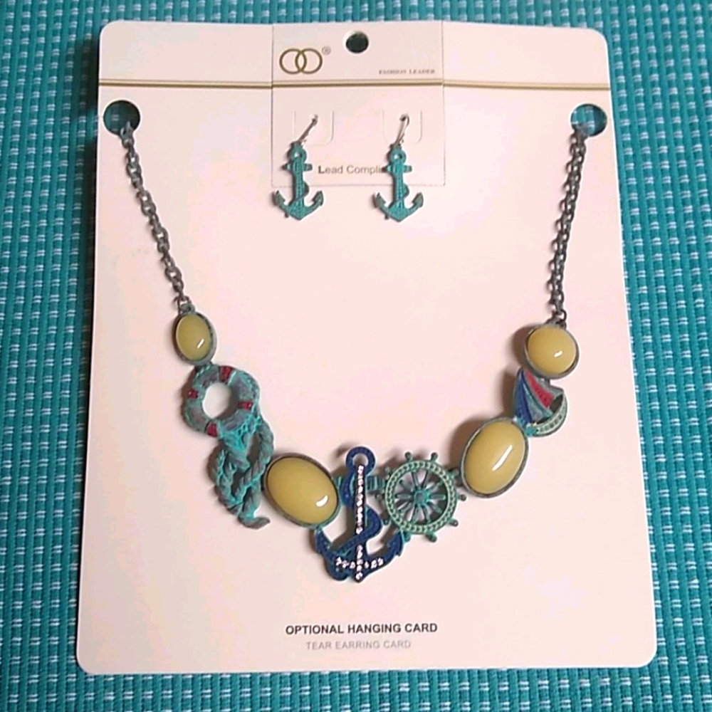 🐾 2 For $16 Blue Nautical Necklace & Earring Set